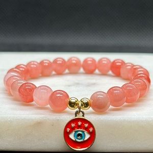 Pink Jade Bracelet - Evil Eye Charm Bracelet